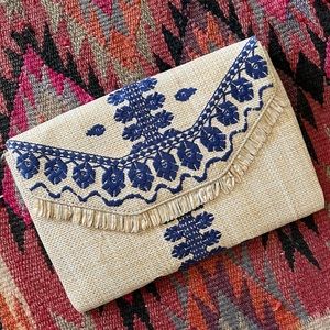 Stella & Dot Embroidered Raffia Clutch